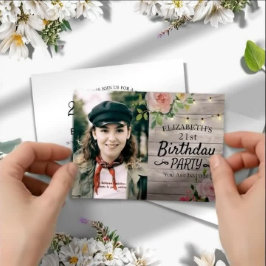 Invitación Fiesta de cumpleaños Flores de cuerda de madera Fo