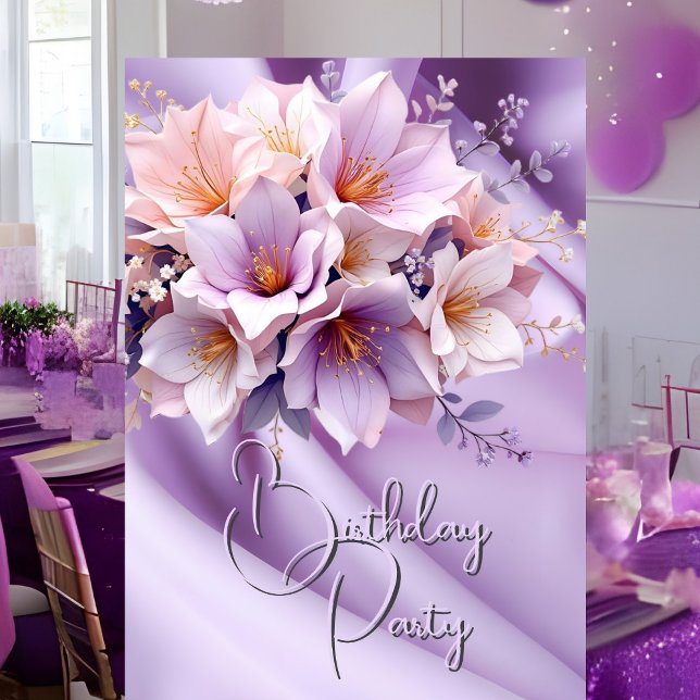 Invitación Fiesta de Cumpleaños Flores de Seda Rosa Lila (Subido por el creador)