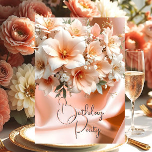 Invitación Fiesta de Cumpleaños Flores de Seda Rosa Melocotón
