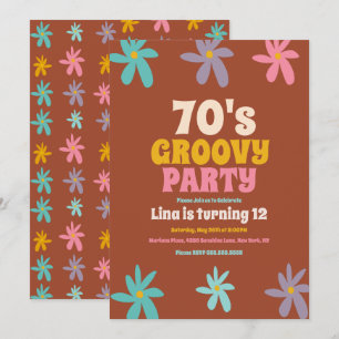 Invitación Fiesta de Cumpleaños Flores Retro Daisy Doodle Gro