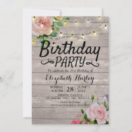 Invitación Fiesta de Cumpleaños Flores Rústicas de Madera Ilu