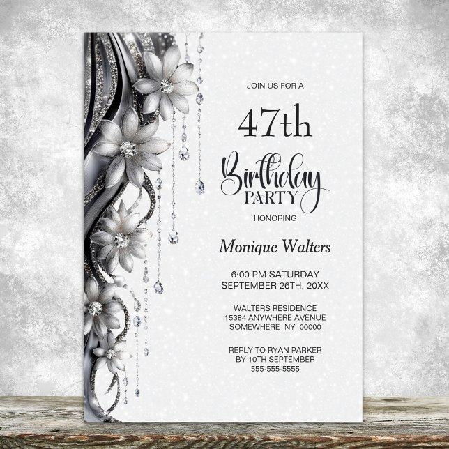 Invitación Fiesta de cumpleaños Flores y Diamantes para cualq (Subido por el creador)