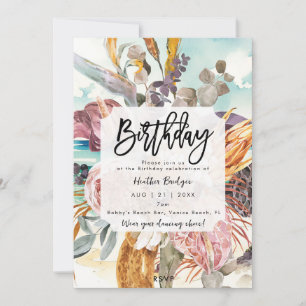 Invitación Fiesta de cumpleaños florida en la playa tropical