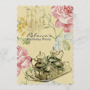 Invitación fiesta de cumpleaños florido y elegante para el té