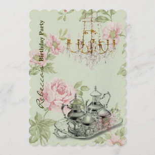 Invitación fiesta de cumpleaños florido y elegante para el té