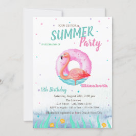 Invitación Fiesta de cumpleaños flotante de la piscina rosada