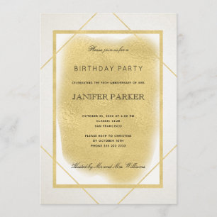 Invitación Fiesta de cumpleaños formal con marco de oro falso