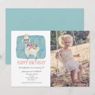 Invitación Fiesta de Cumpleaños Foto Acuarela Llama Amor Mono