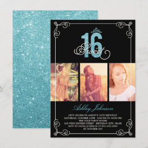 Invitación Fiesta de Cumpleaños Foto de 16 años Chic Flourish