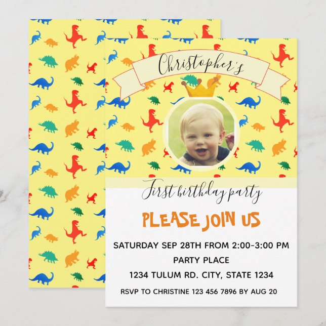 Invitación Fiesta de cumpleaños foto de bebé de Dinosaur (Anverso / Reverso)