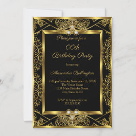 Invitación Fiesta de Cumpleaños Foto Elegante Negro Dorado Jo