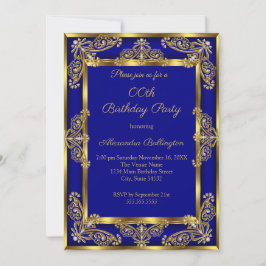 Invitación Fiesta de Cumpleaños Foto Elegante Royal Blue Gold