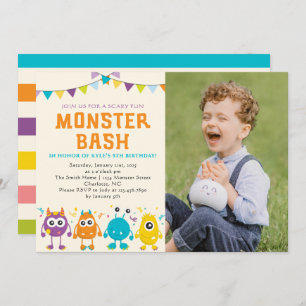 Invitación Fiesta de cumpleaños fotográfica de Cute Monster