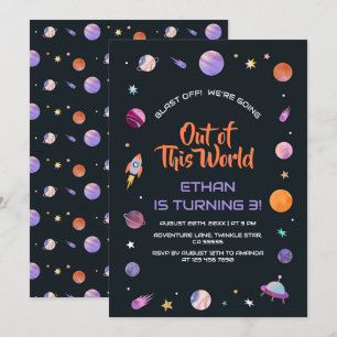 Invitación Fiesta de Cumpleaños Fuera de este Mundo Espacio E