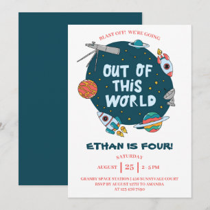 Invitación Fiesta de Cumpleaños Fuera de este Mundo Espacio E
