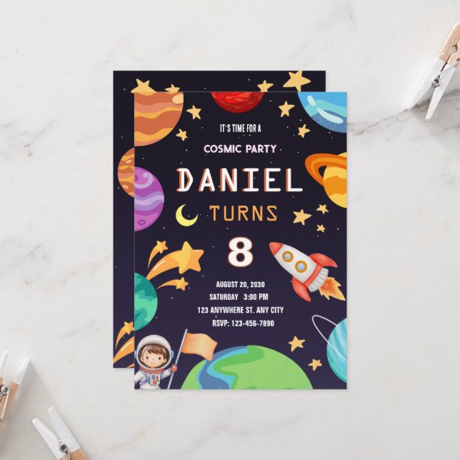 Invitación Fiesta de Cumpleaños Galaxia Colorida (Anverso/Reverso In Situ)