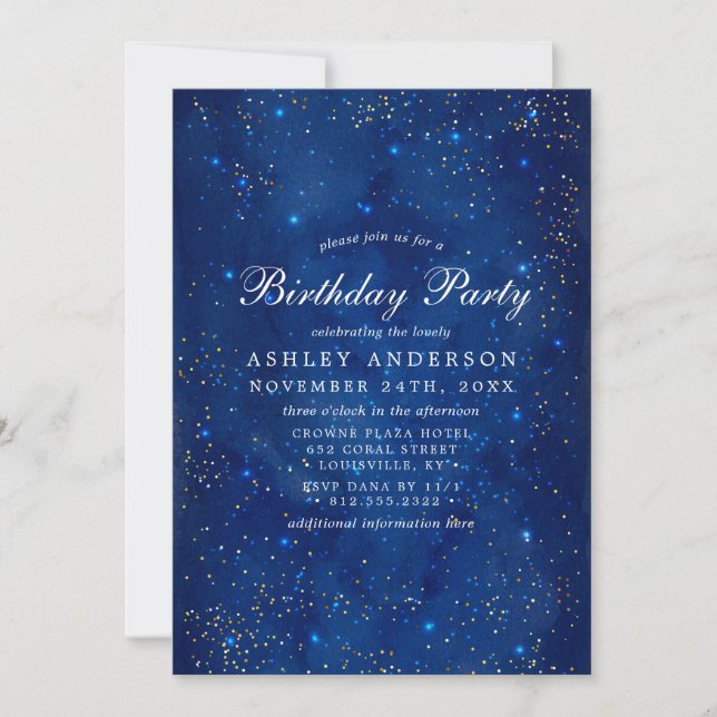Invitación Fiesta de Cumpleaños Galaxia Cósmica Estrellas Acu (Anverso)