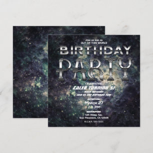 Invitación Fiesta de Cumpleaños Galaxia Cósmica Roca Espacial