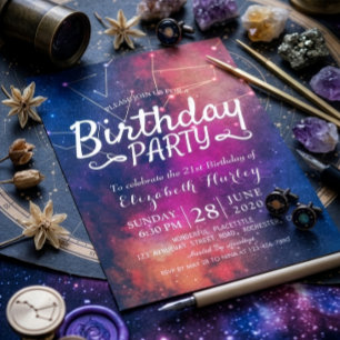 Invitación Fiesta de Cumpleaños Galaxia Estrellas Nebulosa Co