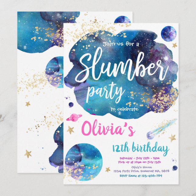 Invitación Fiesta de cumpleaños Galaxy entre Fiesta de madrig (Anverso / Reverso)