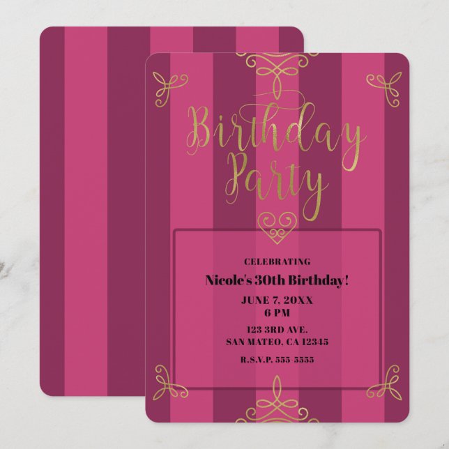 Invitación Fiesta de cumpleaños Gam Moderno Purple and Gold (Anverso / Reverso)