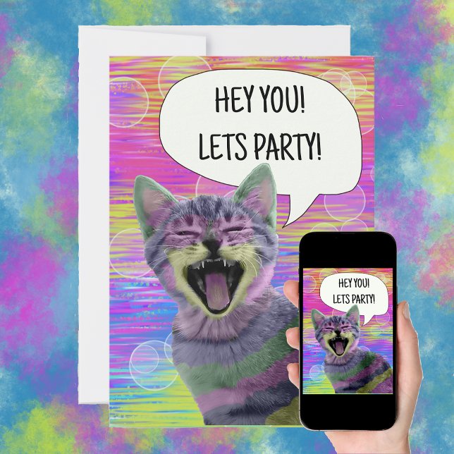 Invitación Fiesta de cumpleaños gato punk adorable gatito div (Subido por el creador)