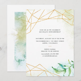 Invitación Fiesta de cumpleaños geométrica con acuarela