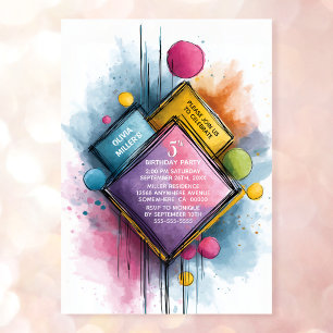 Invitación Fiesta de cumpleaños geométrica con acuarela color
