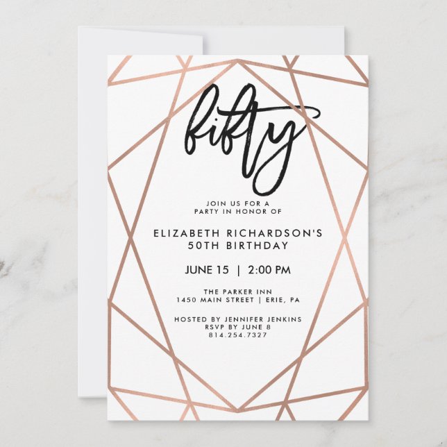 Invitación Fiesta de cumpleaños geométrica del falso oro (Anverso)