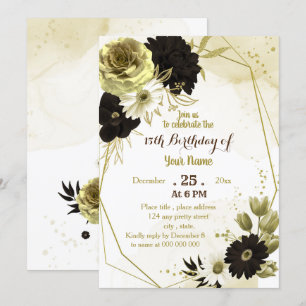 Invitación fiesta de cumpleaños geométrica floral de oro marr
