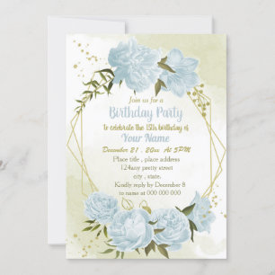 Invitación fiesta de cumpleaños geométrico de flores azules r