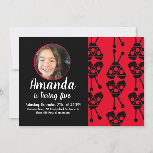 Invitación Fiesta de cumpleaños geométrico de insectos de fal (Anverso)