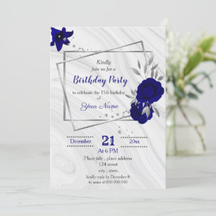Invitación fiesta de cumpleaños geométrico gris de plata azul