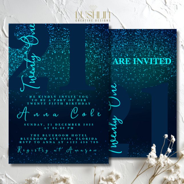 Invitación Fiesta de Cumpleaños Glam Brillante Azul Real (Subido por el creador)