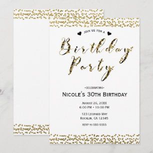 Invitación Fiesta de Cumpleaños Glam Moderna de Oro Blanco y