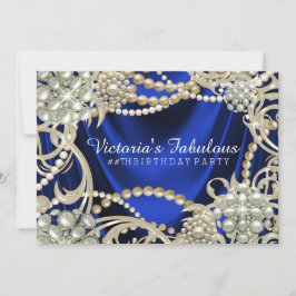Invitación Fiesta de Cumpleaños Glam Pearl Azul Real