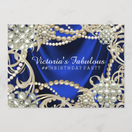 Invitación Fiesta de Cumpleaños Glam Perla Azul Real