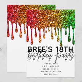Invitación Fiesta de Cumpleaños Glam Rasta Arcoíris Brillo Go