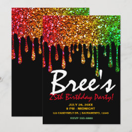 Invitación Fiesta de Cumpleaños Glam Rasta Arcoíris Brillo Go