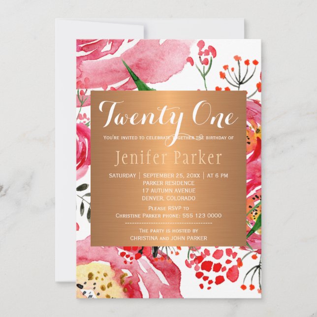 Invitación Fiesta de cumpleaños glamorosa chic con flores en  (Anverso)