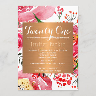 Invitación Fiesta de cumpleaños glamorosa chic con flores en 