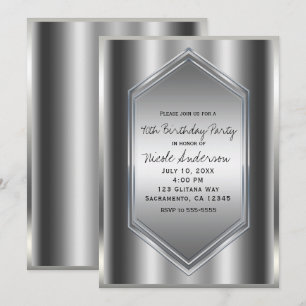 Invitación Fiesta de Cumpleaños Glamour Chic Brillo Plateado 