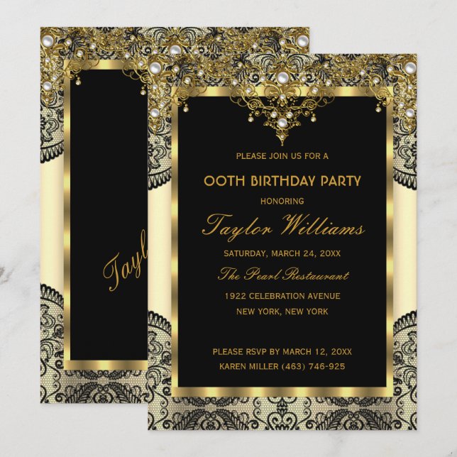 Invitación Fiesta de Cumpleaños Glamour Crema Dorada con Enca (Anverso / Reverso)