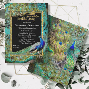 Invitación Fiesta de Cumpleaños Glamour del Pavo Real Art Dec
