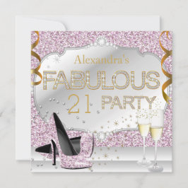 Invitación Fiesta de Cumpleaños Glamurosa con Brillo Rosa Fab