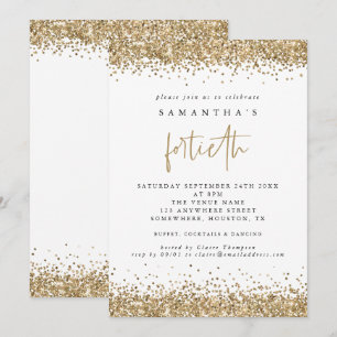 Invitación Fiesta de cumpleaños glamurosa dorada de cuarenta 