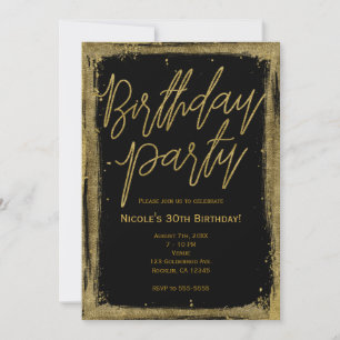Invitación Fiesta de cumpleaños glamurosa grunge dorada única