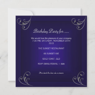 Invitación Fiesta de Cumpleaños Glamurosa Marina Azul Plata