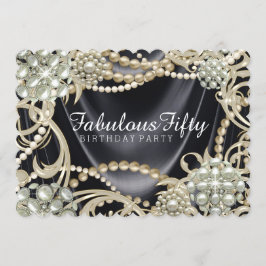 Invitación Fiesta de Cumpleaños Glamurosa Perla de Seda Negra
