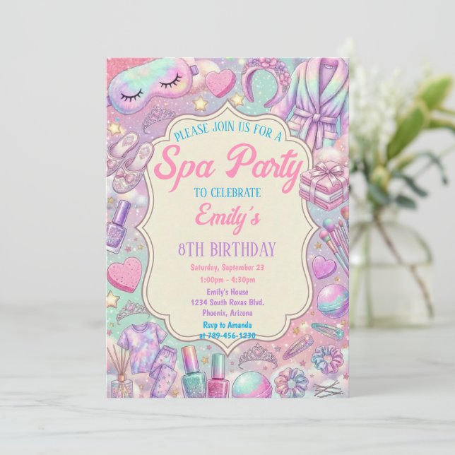 Invitación Fiesta de cumpleaños glamuroso de spa (Anverso de pie)